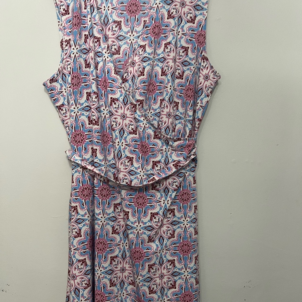 Sleeveless Printed Wrap Dress in Pink and Blue